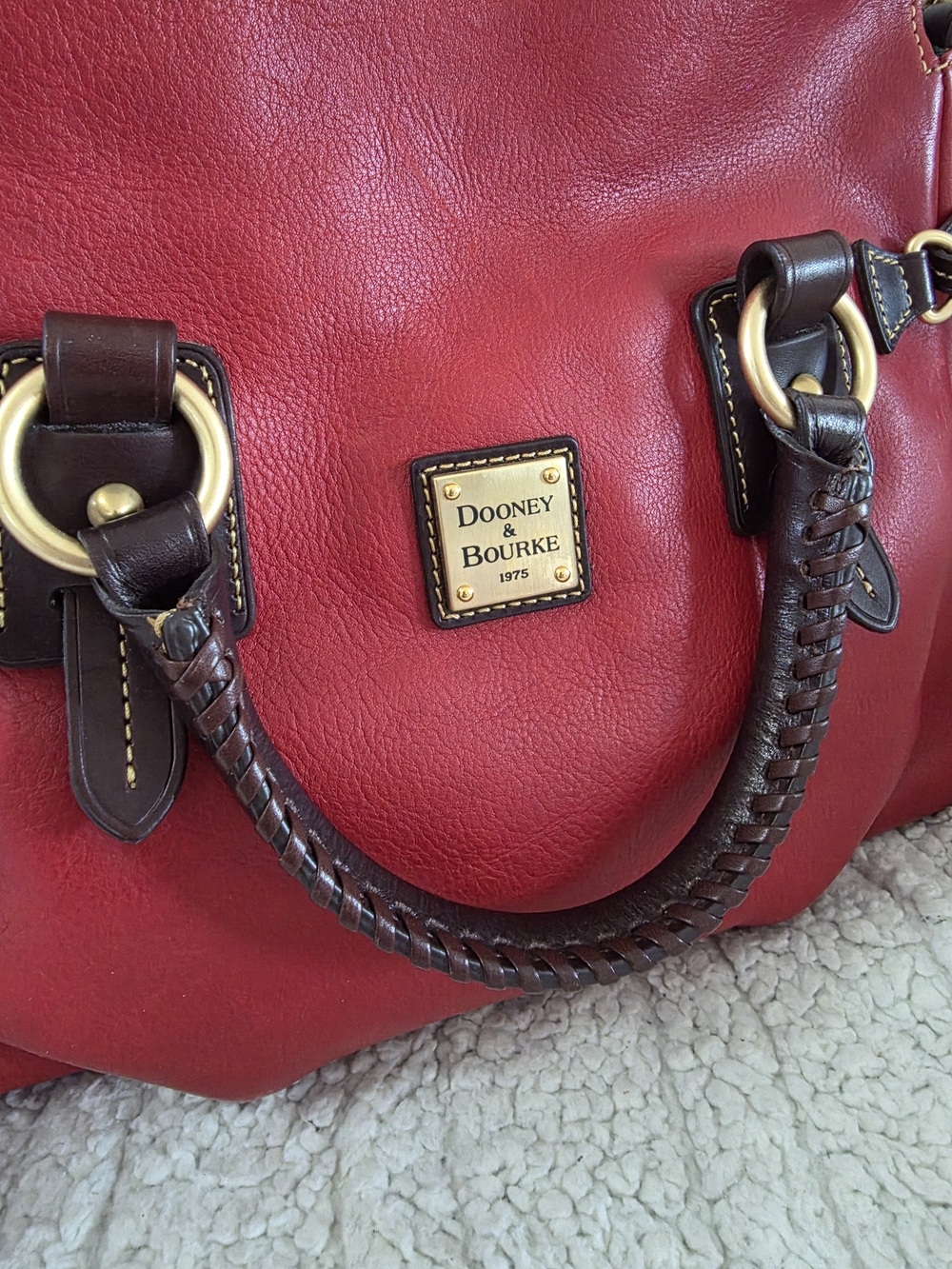 Dooney & Bourke Florentine Stanwich Satchel Red Brown Tmoro Trim NWOT - Picture 4 of 16